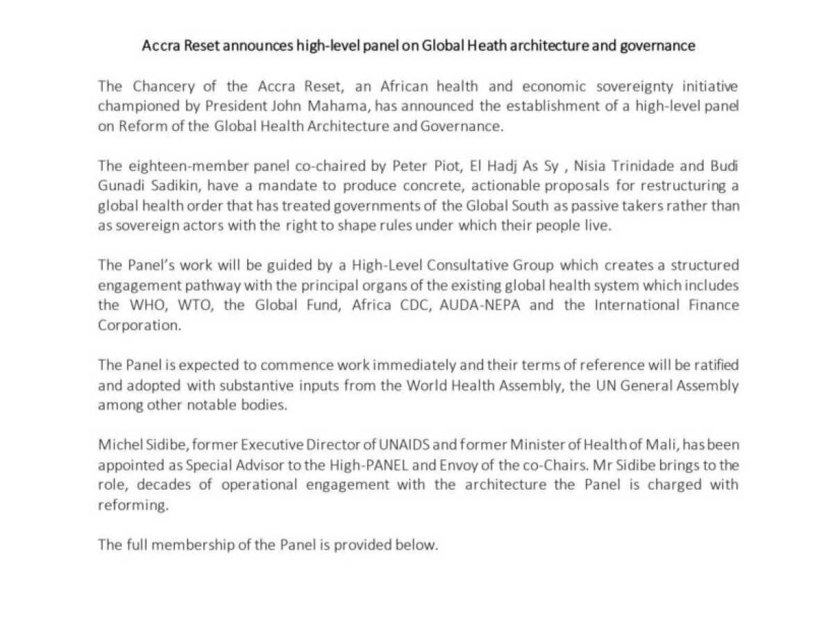 Mahama sets up 18-member panel to advance Africa-led global health reforms