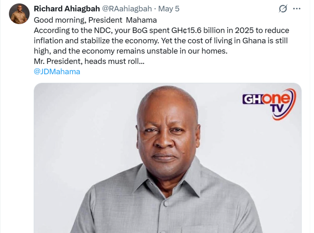 GHS15bn BoG losses: The cost of living in Ghana is still high, heads must roll - Ahiagbah